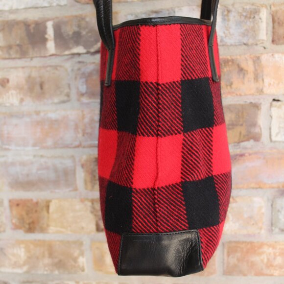 Pendleton 100% Wool / Leather Buffalo Plaid Tote Bag Shoulder Purse - Picture 5 of 15